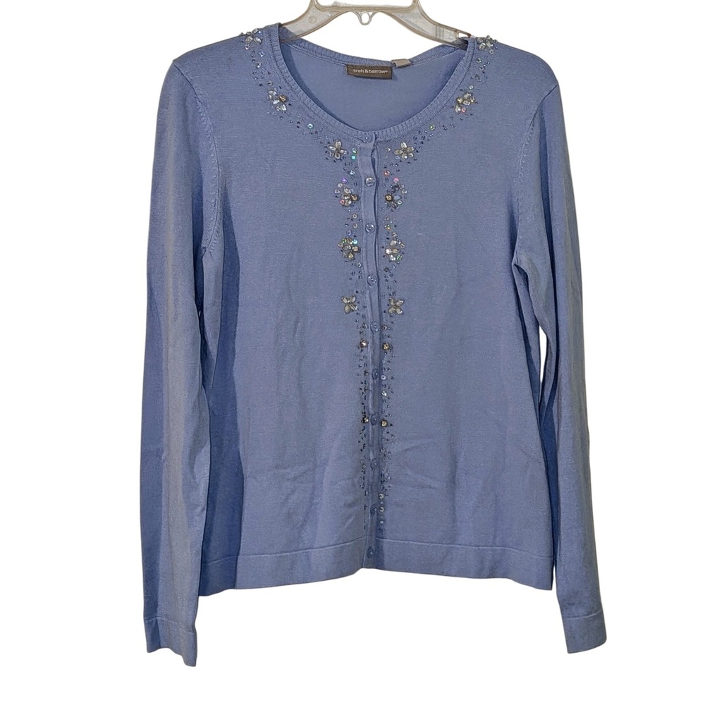 Croft & Barrow Womens Embellished Cardigan Sweater Medium‎ Blue Rhinestone NWT